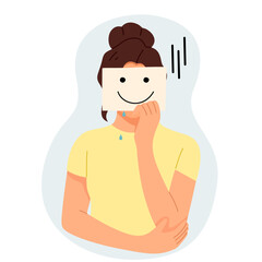 Sad Woman Hiding Behind Smile Depression Awareness Flat Illustration