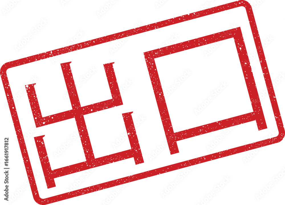Poster distressed rectangular rubber stamp illustrating exit wording in japanese with a retro texture