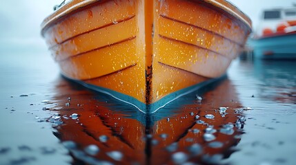 Orange rowboat reflection water
