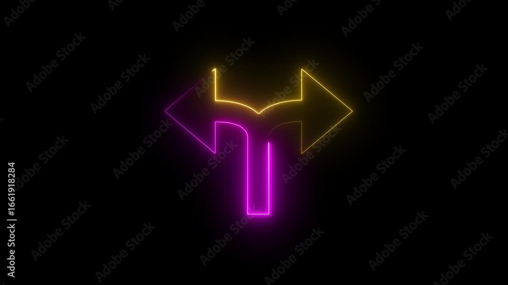 Poster abstract neon arrow icon animation .glowing neon mask double arrow animation .
