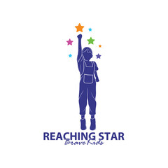 Reaching Stars Logo Design Template. Kids Dream Star Logo Vector. Emblem, Colorful, Creative Symbol, Icon