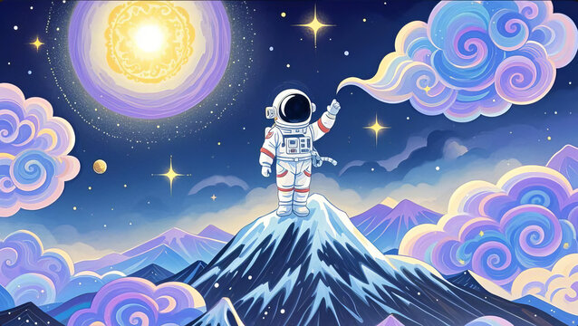 Astronaut in space with the deep blue Earth