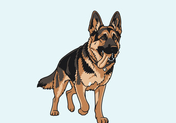 A German Shepherd dog illustration, standing, with a detailed depiction of its features.