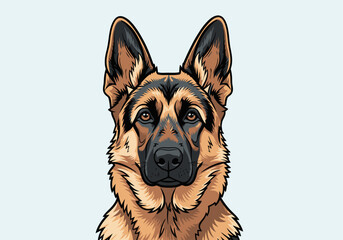 Illustrated head of a happy white shepherd dog with a smiling face and tongue out.