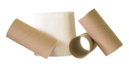 Tissue paper roll or toilet paper roll with core or tissue paper tubes in stack isolated with...