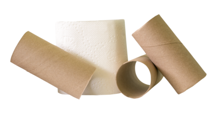 Tissue paper roll or toilet paper roll with core or tissue paper tubes in stack isolated with clipping paht in png file format