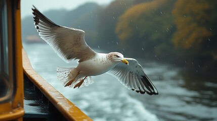 Seagull in flight over water