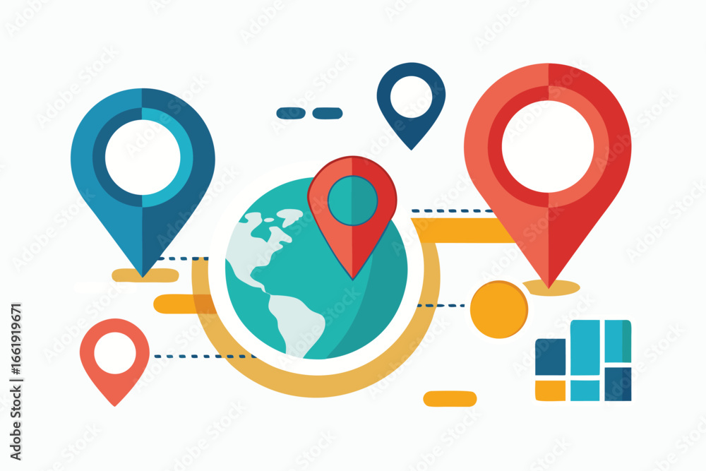 Fototapete a vector illustration of a set of colorful round pointers and map icons for web and social media net