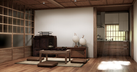 low table in room Japanese style with decoration muji minimal. 3D rendering