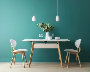 Dining space with foldable table and clean cabinetry, retro modern practicality