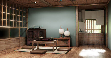 low table in room Japanese style with decoration muji minimal. 3D rendering