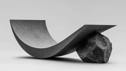 Stone Supports Concrete Structure with Balance Theme and Minimalistic Concept.