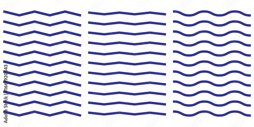 Aufkleber vector wavy and zigzag horizontal underline. waves line set. set of wavy lines. wave ornament patter