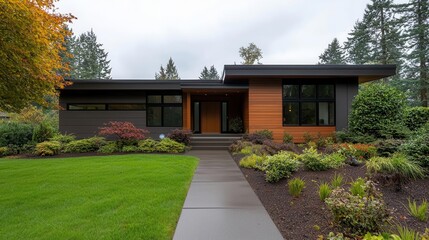 Lowprofile home with horizontal emphasis and clean architectural rhythm, functional form