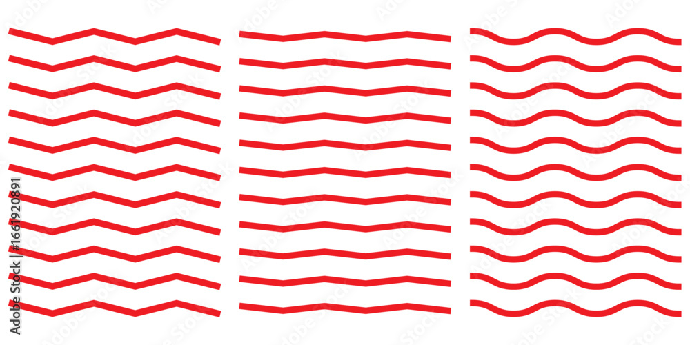 Aufkleber vector wavy and zigzag horizontal underline. waves line set. set of wavy lines. wave ornament patter