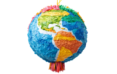 Creative illustration of planet Earth pinata highlighting sustainability, green living, and environmental awareness isolated on transparent background PNG