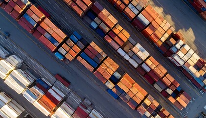 Aerial View of Shipping Containers at Port Terminal for Global Trade