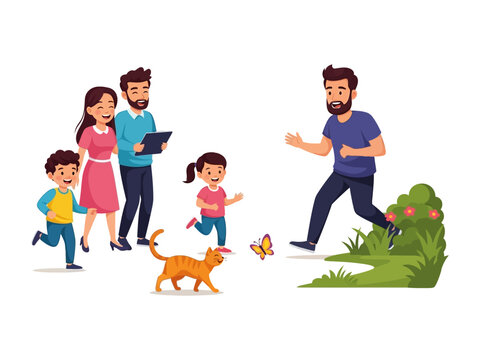 Family Outing in The Park: A vibrant illustration captures a heartwarming family outing in a park setting. Focus on the active participation and enjoyment that brings.
