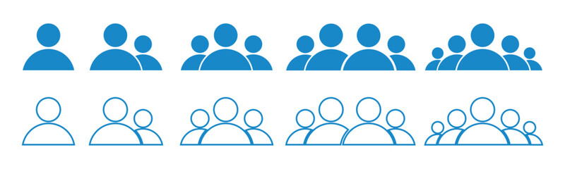 People group icon vector set. Containing group icons. Representing group size. Team people. User profile symbol. Group of people or group of users collection. Vector illustration 