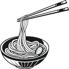 Asian Noodles Line Art Minimalist Black and White Digital Illustration