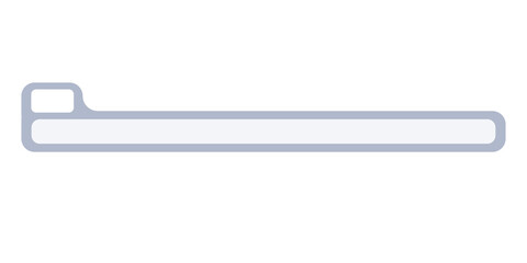 A simple, light gray horizontal bar / lower third
 with rounded corners and a thin blue-gray outline. A smaller, darker blue-gray square with rounded corners is attached to the top-left edge