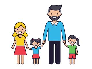 Joyful Family Unity: A happy nuclear family, embracing togetherness, depicted in an illustrative style. Capture a wholesome scene, perfect for illustrating love and familial bonds.