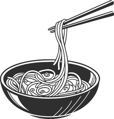 Asian Noodles Line Art Minimalist Black and White Digital Illustration
