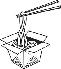 Obraz premium Asian Noodles Line Art Minimalist Black and White Digital Illustration