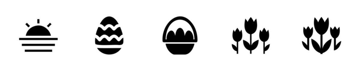 Silhouette icons sunrise easter egg basket tulips holiday spring