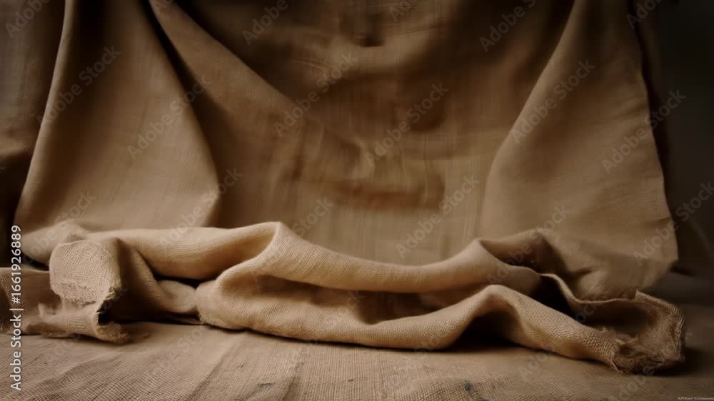Poster beige fabric folds: a textured textile display with subtle movement and light play