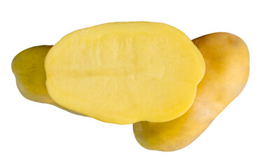 Raw potatos with half in pile isolated with clipping path in png file format