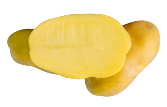 Raw potatos with half in pile isolated with clipping path in png file format