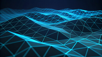 Stunning neon blue wireframe landscape for futuristic tech and modern data visualizations