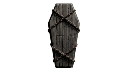 Wooden coffin sealed with old chains, vintage style 