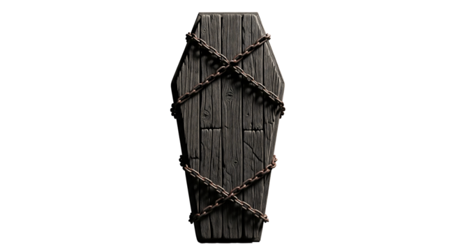Wooden coffin sealed with old chains, vintage style 