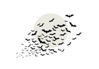 Obraz premium Bats flying against a full moon on a white background creating a spooky Halloween scene