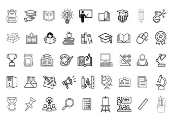Education and Learning thin line icons set. Education, School, Learning editable stroke icons. Vector illustration