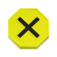 Cautionary Symbol: A close-up shot of a vivid yellow octagon sign prominently displays a bold, black X symbol, representing caution, error or the prohibition of an action.