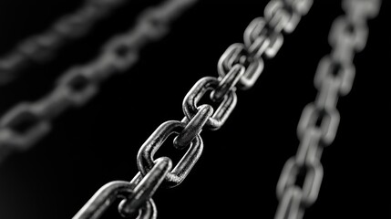 暗闇の中に浮かぶ金属製の重厚なチェーン | Heavy metal chains floating in darkness