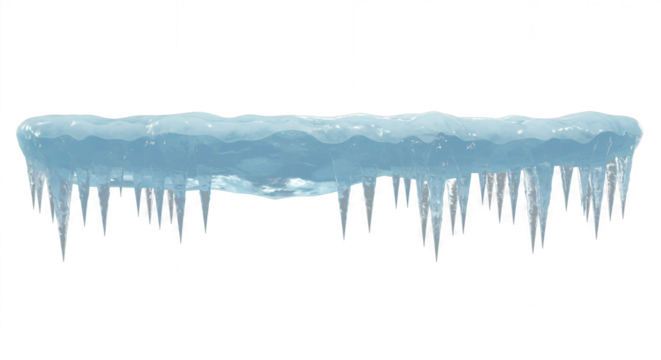 Blue Icicles Hanging from Ice Formation, Sharp Points. Isolated on Transparent Background.