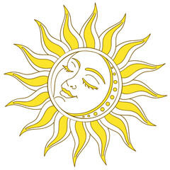 Vintage sun face, a celestial and mystical design