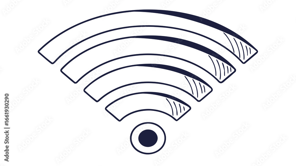 Poster illustration of a wifi symbol with four curved lines and a circle at the bottom center of the image