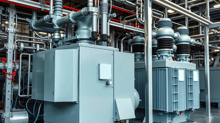 Substation with switchgear a transmission transformers for high voltage electric power