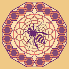 Oriental mandala flower pattern on white background with hexagon design elements