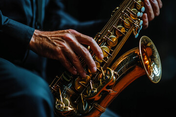 Generative AI Image of a Jazz Performer Playing a Saxophone in a Vibrant Atmosphere