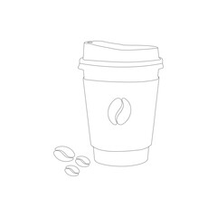 Coffee Cup with Straw Vector . Minimalist Line Art Takeaway Drink Cup . Outline Doodle Illustration