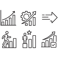 Growth, efficiency, moving forward, success, development, increasing the level of organization, 
productivity. Progress line icon set.