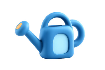 Stylized 3D rendering of a blue watering can isolated against a transparent backdrop