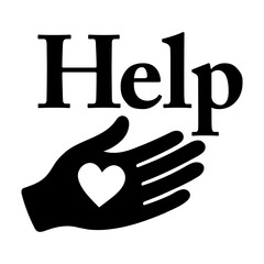 Help hand heart icon, charity support vector graphic