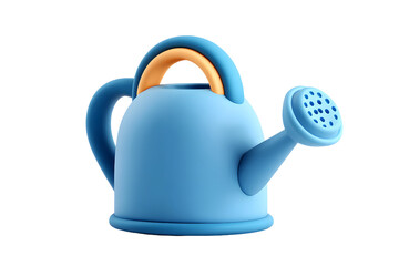 Vibrant blue watering can with orange handle isolated on a clean transparent background